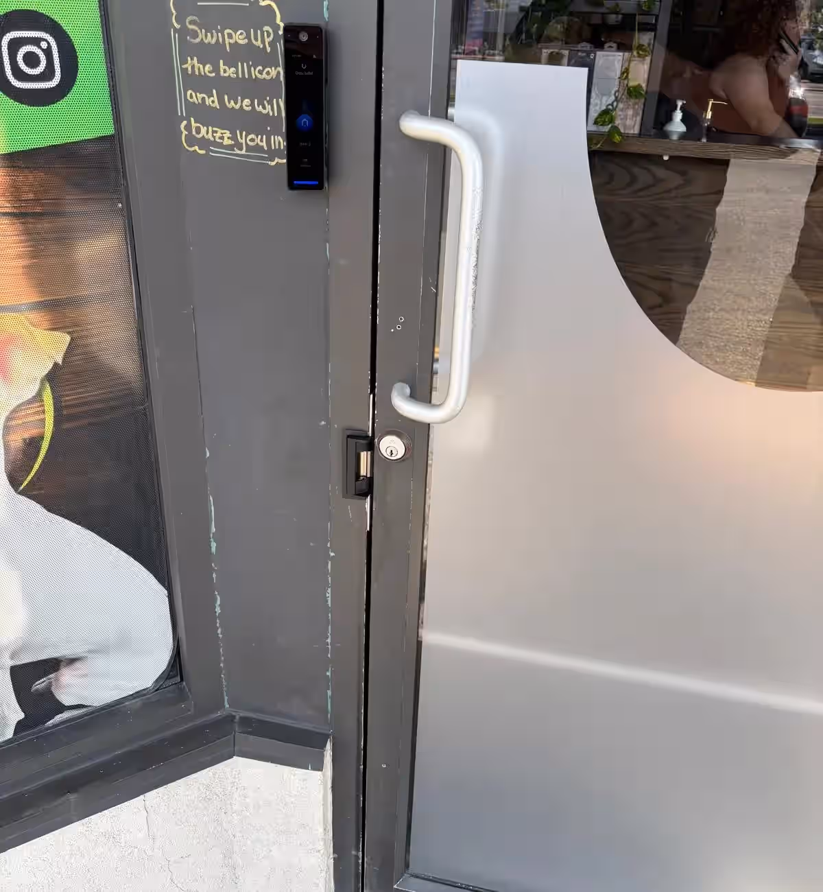 Exterior video door intercom at downtown Penticton salon